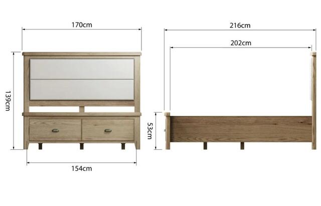 Sorrento 5' Bed with Drawers and Fabric Headboard