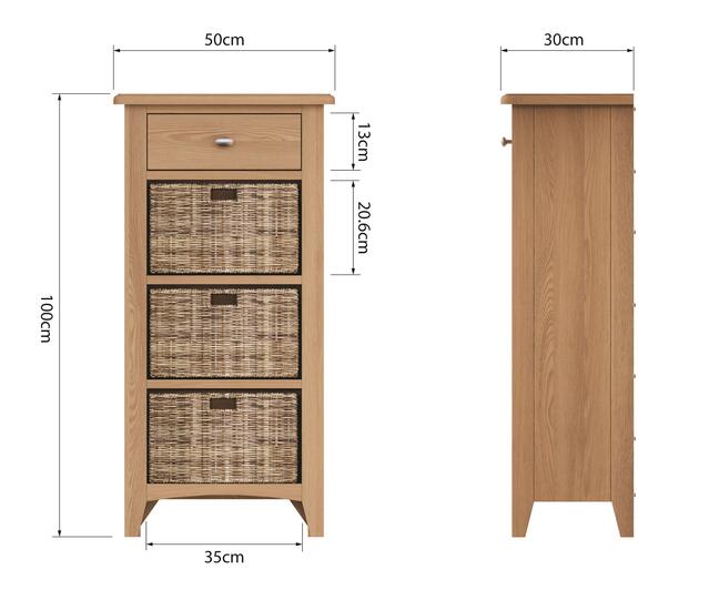 Rimini 1 Drawer 3 Wicker Basket Cabinet