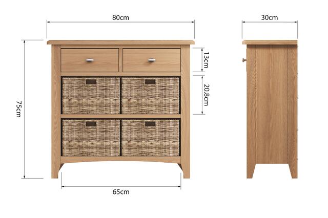 Rimini 2 Drawer 4 Wicker Basket Cabinet