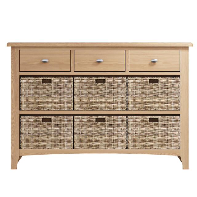 Rimini 3 Drawer 6 Wicker Basket Cabinet