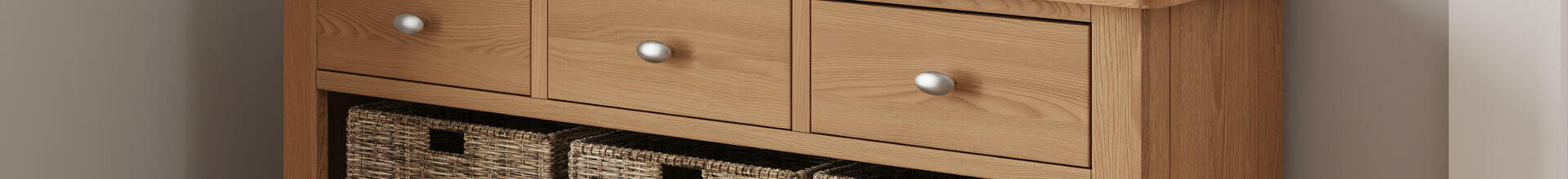 Rimini 3 Drawer 6 Wicker Basket Cabinet