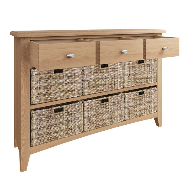 Rimini 3 Drawer 6 Wicker Basket Cabinet