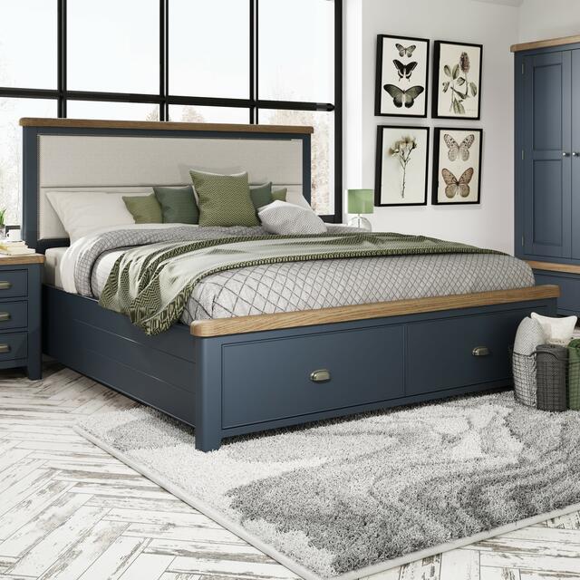 Sardinia 6' Bed Frame with Fabric Headboard and Drawer Footboard