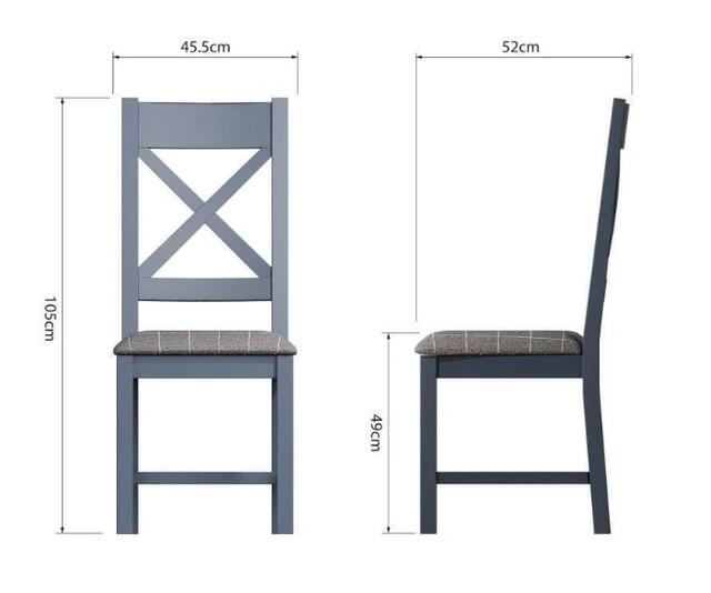 Sardinia Cross Back Dining Chair With Fabric Seat - Grey Check