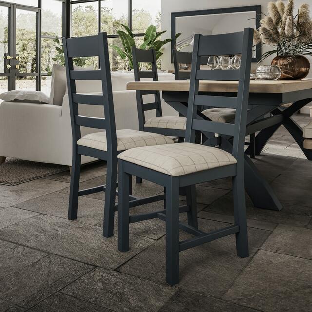 Sardinia Ladder Back Dining Chair with Fabric Seat - Natural Check