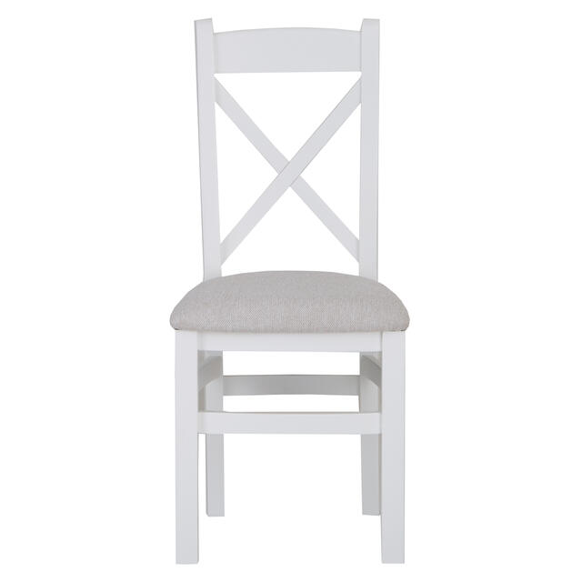 Venice White Cross Back Chair with Fabric Seat