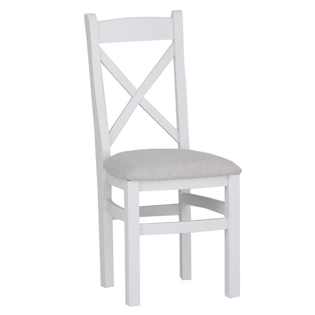 Venice White Cross Back Chair with Fabric Seat