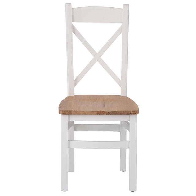 Venice White Cross Back Chair with Wooden Seat