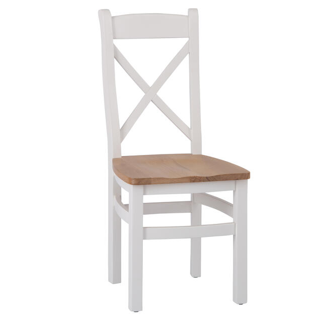 Venice White Cross Back Chair with Wooden Seat