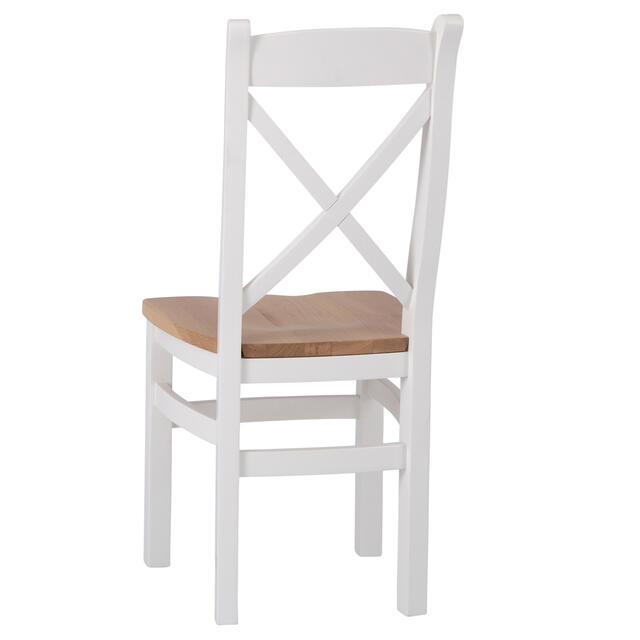 Venice White Cross Back Chair with Wooden Seat
