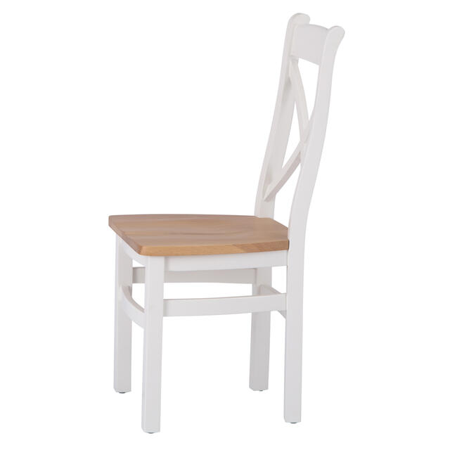 Venice White Cross Back Chair with Wooden Seat