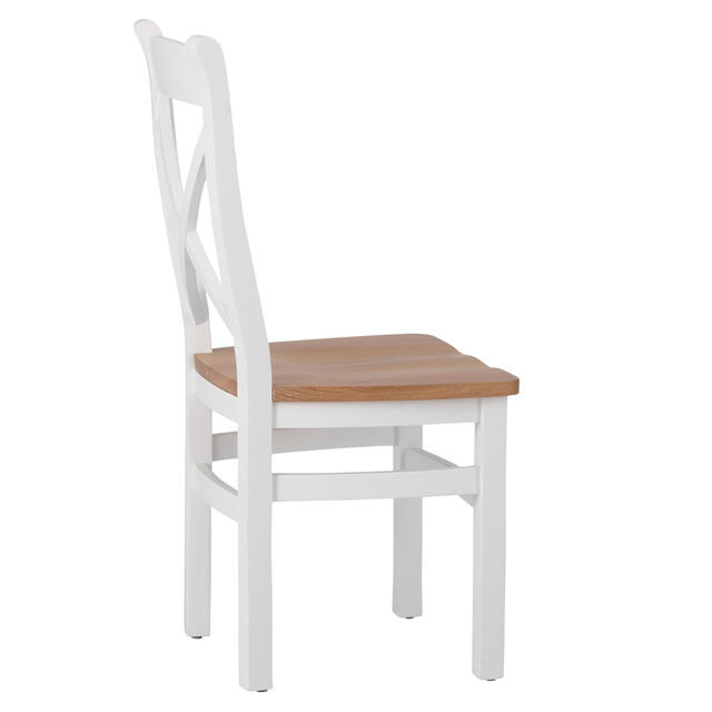 Venice White Cross Back Chair with Wooden Seat