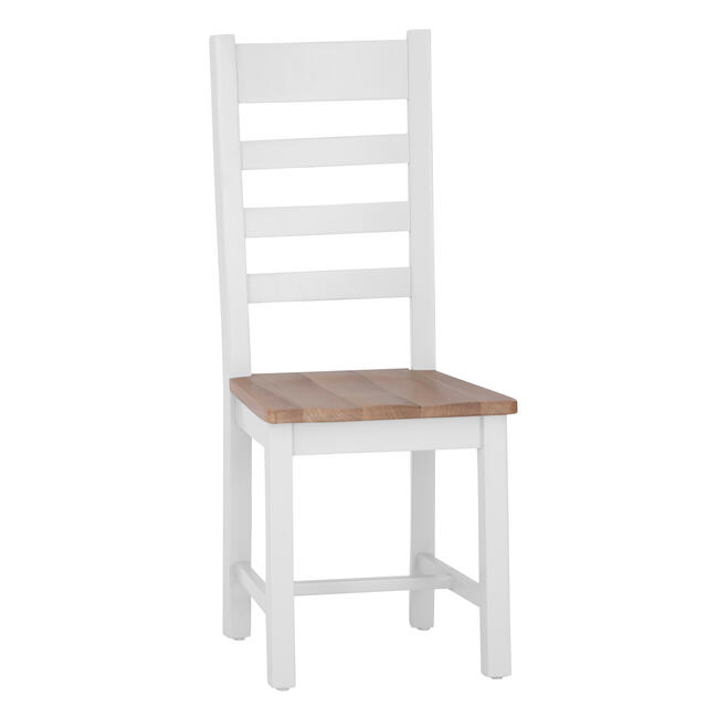 Venice White Ladder Back Chair with Wooden Seat