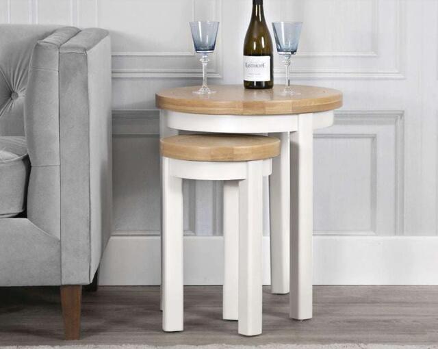 Venice White Round Nest of 2 Tables