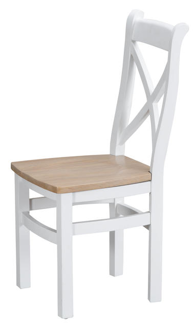 Verona White Cross Back Chair with Wooden Seat
